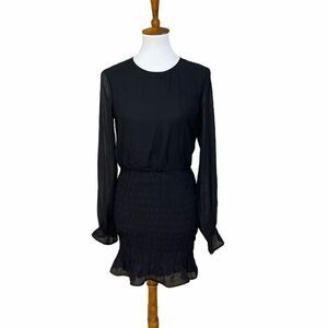 Divided H&M black long sleeve bibbed ruffle dress